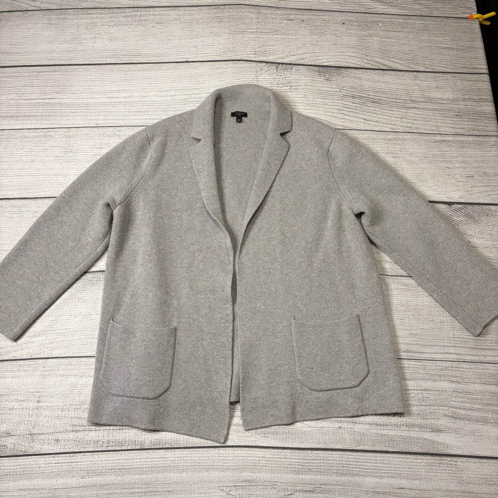 Talbots‎ Light Gray Women's Wool Blend Open Cardigan Eclectic Grandpa